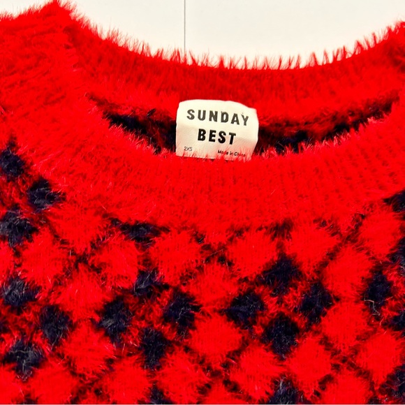 Women's Aritzia Sunday Best Argyle Kitten Cropped Pure Indigo/Crimson Si… - Picture 10 of 10